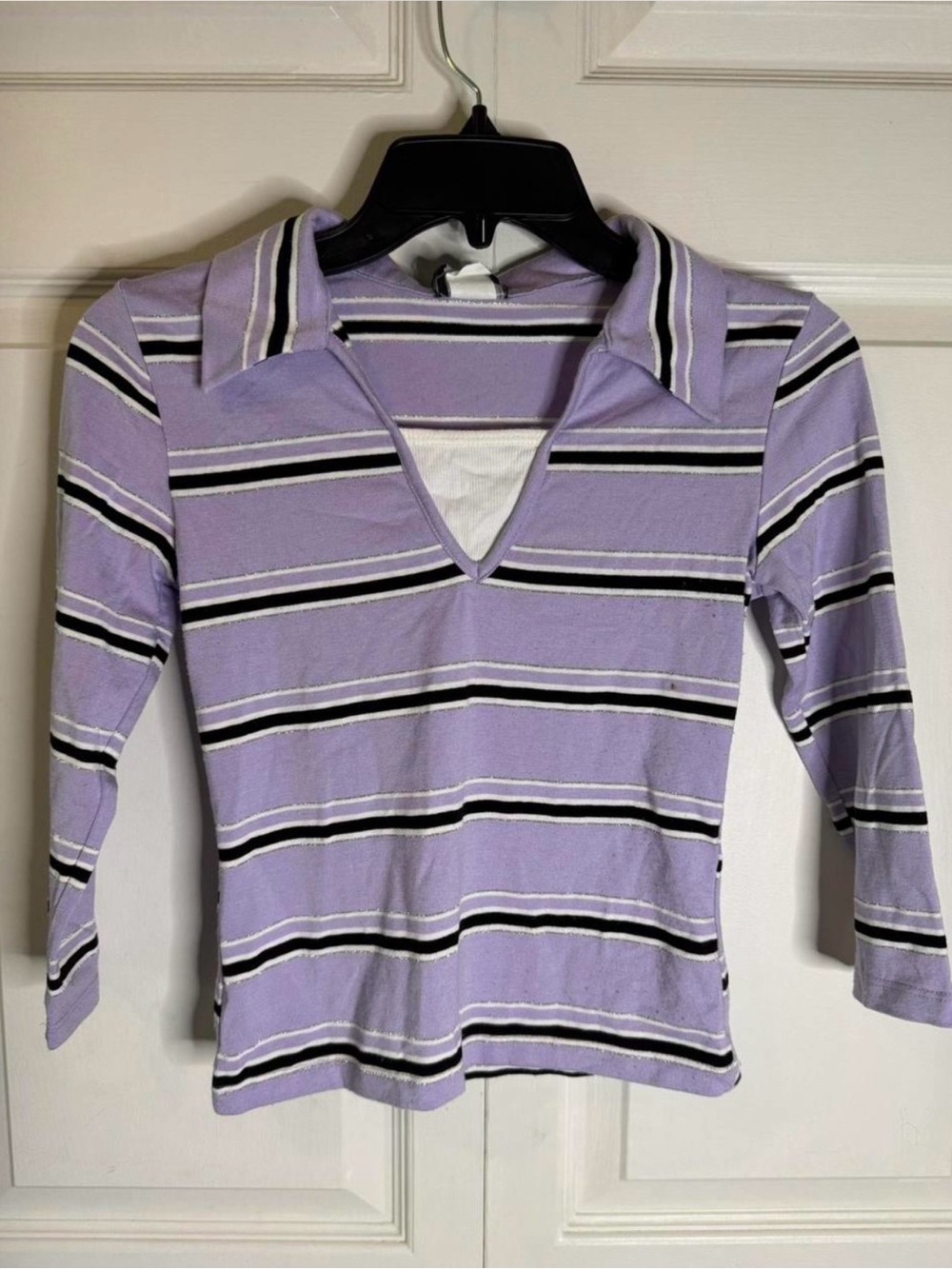 Kids Lavender Striped Long Sleeve Polo Top